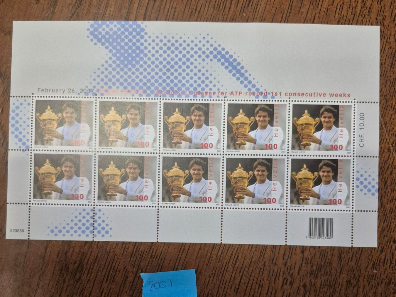 Tutti i francobolli: Bloc de timbres Suisses Roger Federer de 2007 – Nuovo (secondo la descrizione) da Monthey venduto da Lamarmotte