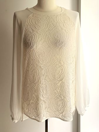BLUSEN-SPITZEN-SHIRT VON ZARA IN ELFENBEIN,GR. L
