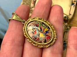 ART DECO ANHÄNGER AN KETTE GOLD DOUBLÉ EMAILLE UM 1930,FRANC