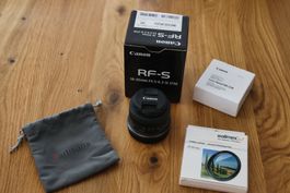 Objectif Canon RF-S 18-45mm F4-6.3IS STM ,filtre,pare-soleil
