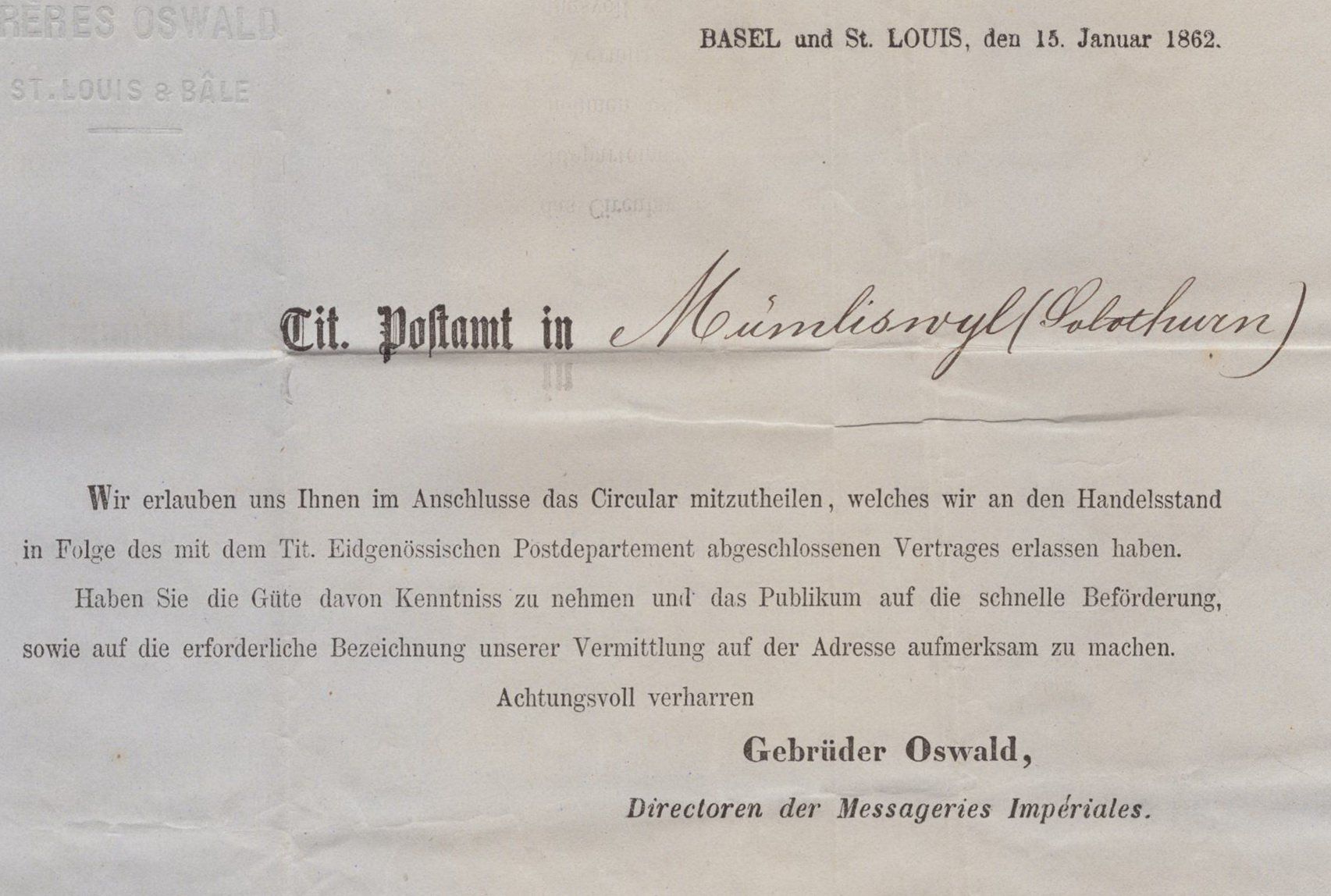 Buste & buste per spedizione: Basel Postgeschichte 1852 mit seltenem Stempel – Usato da Vilters venduto da Jere3943 1