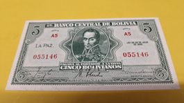 Bolivien 5 Bolivianos Banknote, gut erhalten, Rarität!1928
