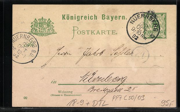 Ganzsachen: Ganzsache Bayern PP7C50 /03: Nürnberg,  – Gebraucht aus Berlin von bartko-reher 1