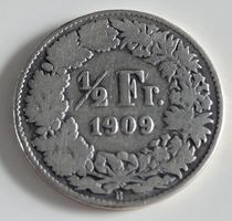 1/2 Franken 1909 Münze Helvetia guter Zustand