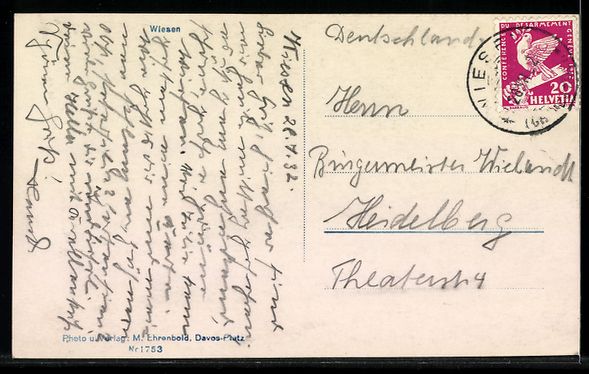 Cartoline postali: Wiesen, Ort mit Kirche und Bergpanorama – Usato da Berlin venduto da bartko-reher 1