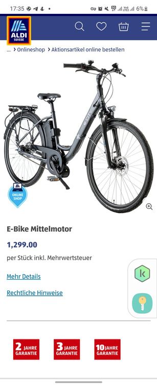 E Bike Mittelmotor prophete E City von Aldi Acheter sur Ricardo