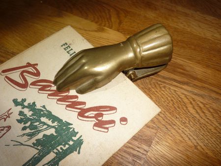 Vintage Messing Hand Clip Geldklammer antik Bücherklammer