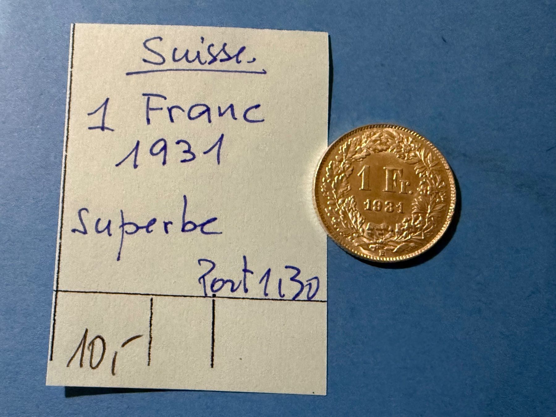 Tutti le monete: SUISSE : 1 FRANC 1931 - SUPERBE – Usato da genève venduto da GEnumist