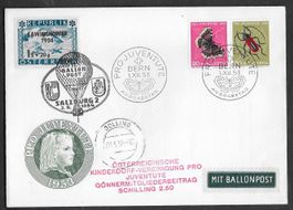 1953 FDC illust. Ballonpost K44 ET-o + Österreich Fr. ab 1.-