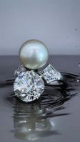Antik Toi et Moi Ring 4.60ct Diamant GIA Zert. Südseeperle