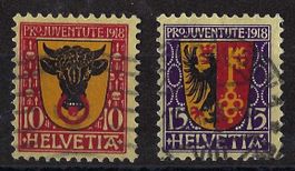Pro Juventute 1918 Kat.-Nr. J10-J11 gestempelt mit Abarten