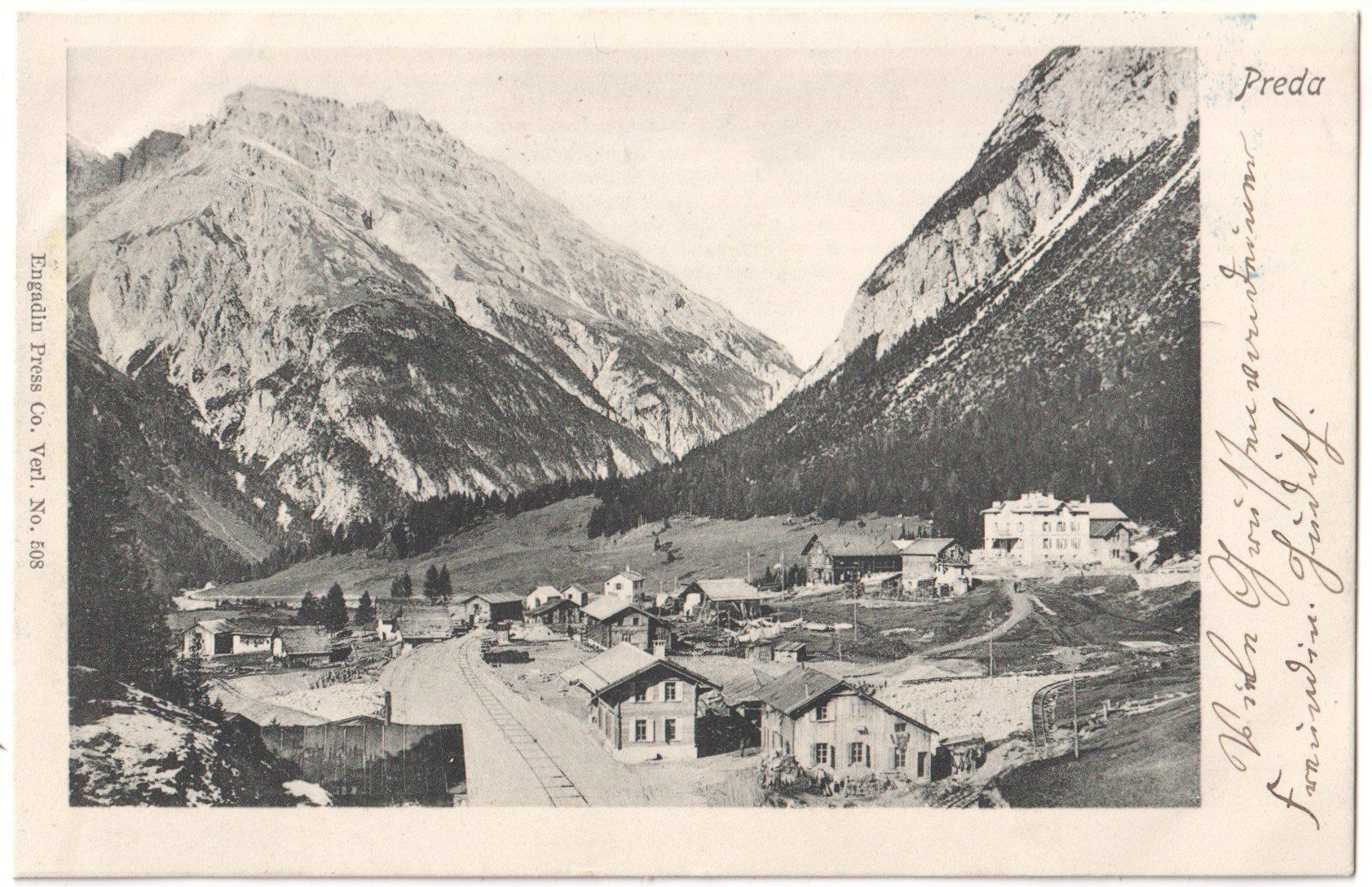 Cartoline postali: PREDA: Bahnlinie durch Dorf, spe. Stabstempel CHUR 1905 – Usato da Engelburg venduto da Swisscards 1