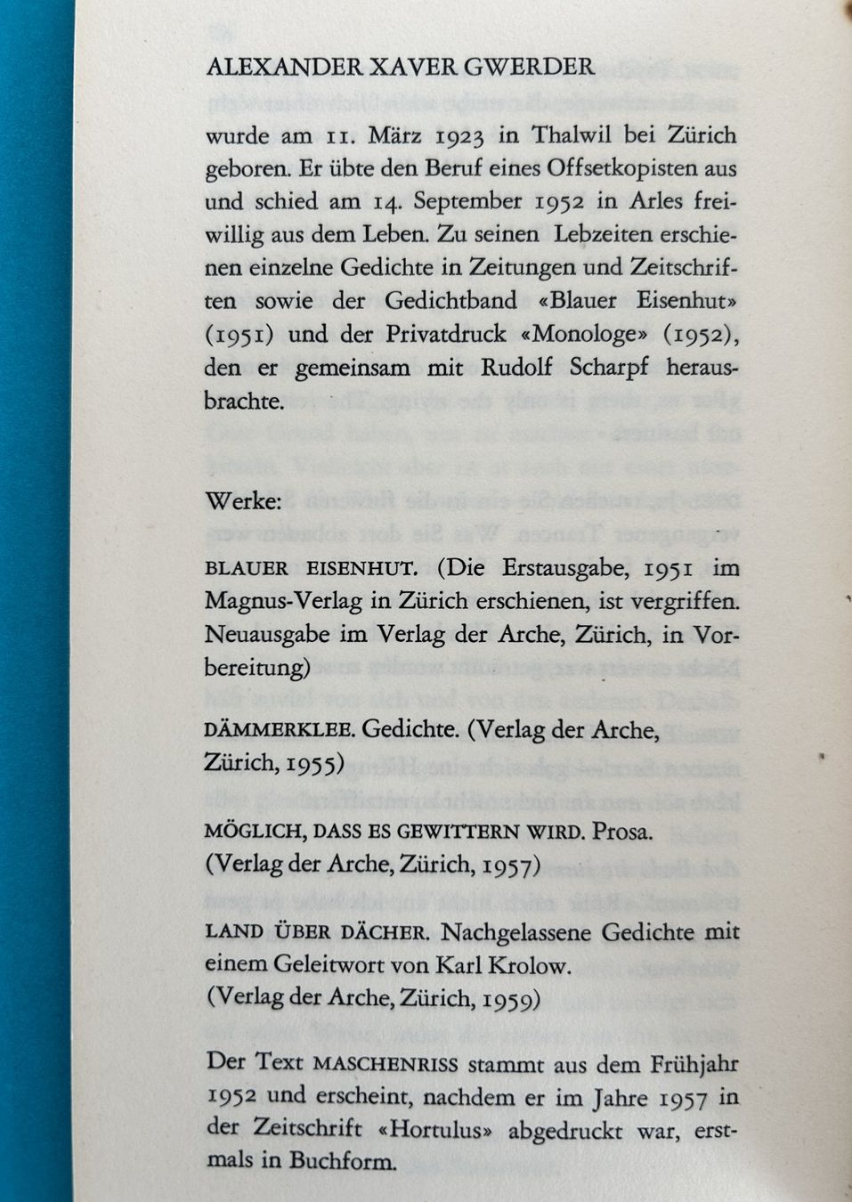 Libri: A.X. GWERDER: MASCHENRISS – Usato da Zürich venduto da Domus09 2