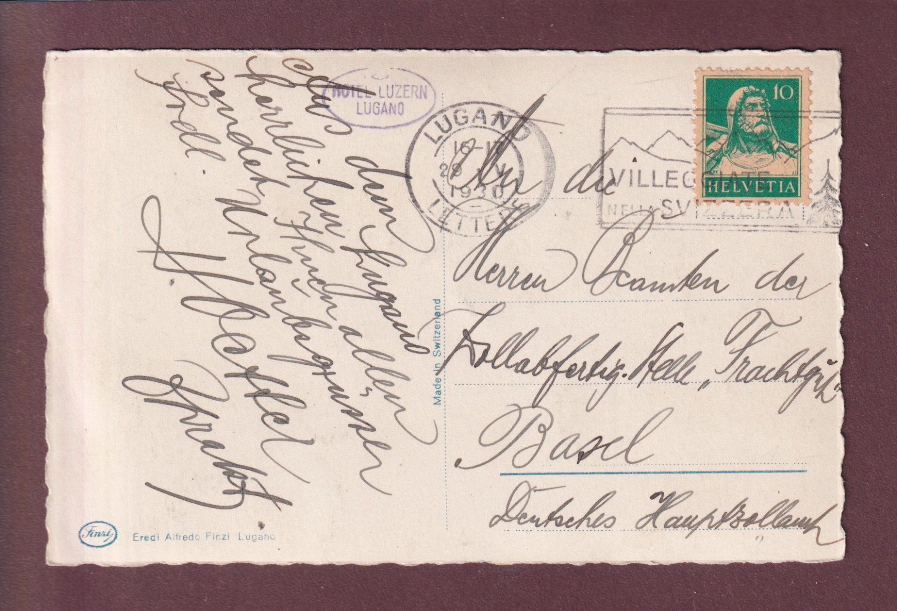 Ansichtskarten: LUGANO - Via Cattedrale - 1930 – Gebraucht aus Pully von nicecards 1