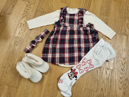 Baby Mädchen Set kariert Kleid, Weihnachtskleid Grösse 68