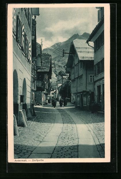 Cartoline postali: AK Andermatt, Dorfpartie mit Bergen – Usato da Berlin venduto da bartko-reher