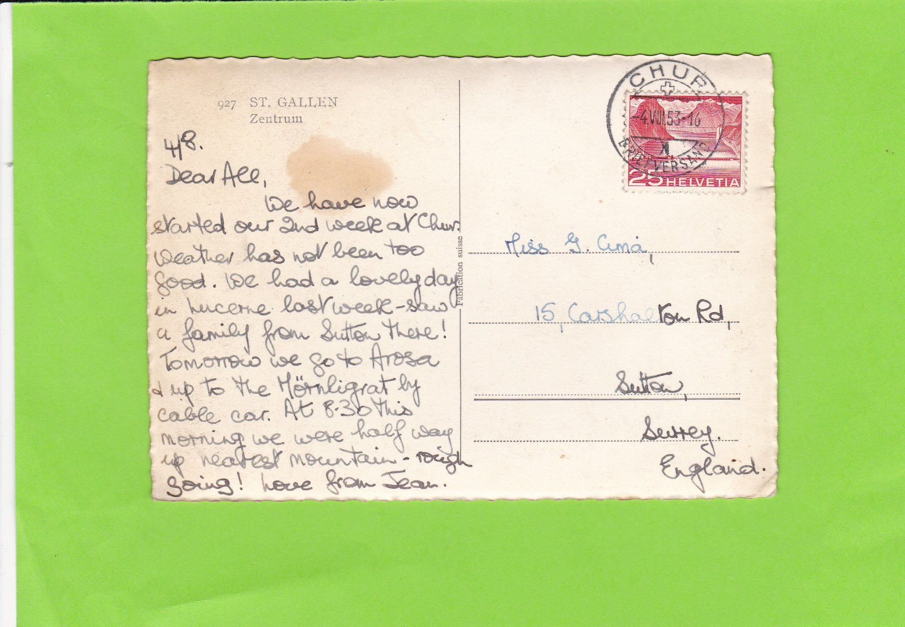 Cartoline postali: St. Gallen Zentrum--1953 – Usato da St. Peterzell venduto da neckertal 1