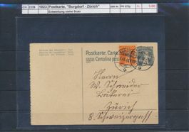 1923 Postkarte, "Burgdorf - Zürich"