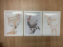 3 herzige Tierbilder fürs Kinderzimmer / Babyzimmer