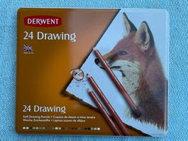 DERWENT "Drawing" 24 Soft Drawing Pencils In Metal Tin