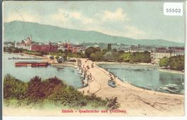 Zürich - Quaibrücke und Uetliberg - Tram - Litho