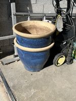 Lot de 2 jolis pots de fleurs en céramique bleue