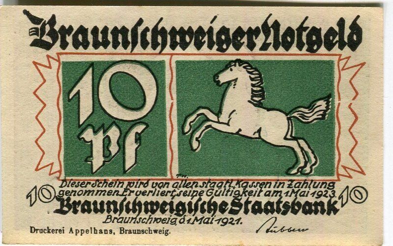 Banconote: Notgeld "10 Pfennig. Braunschweig 1921". – Usato da Basel venduto da Butsch5 1