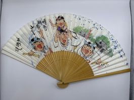 Éventail sur bambou, avec papier décoré à la main, du Japon