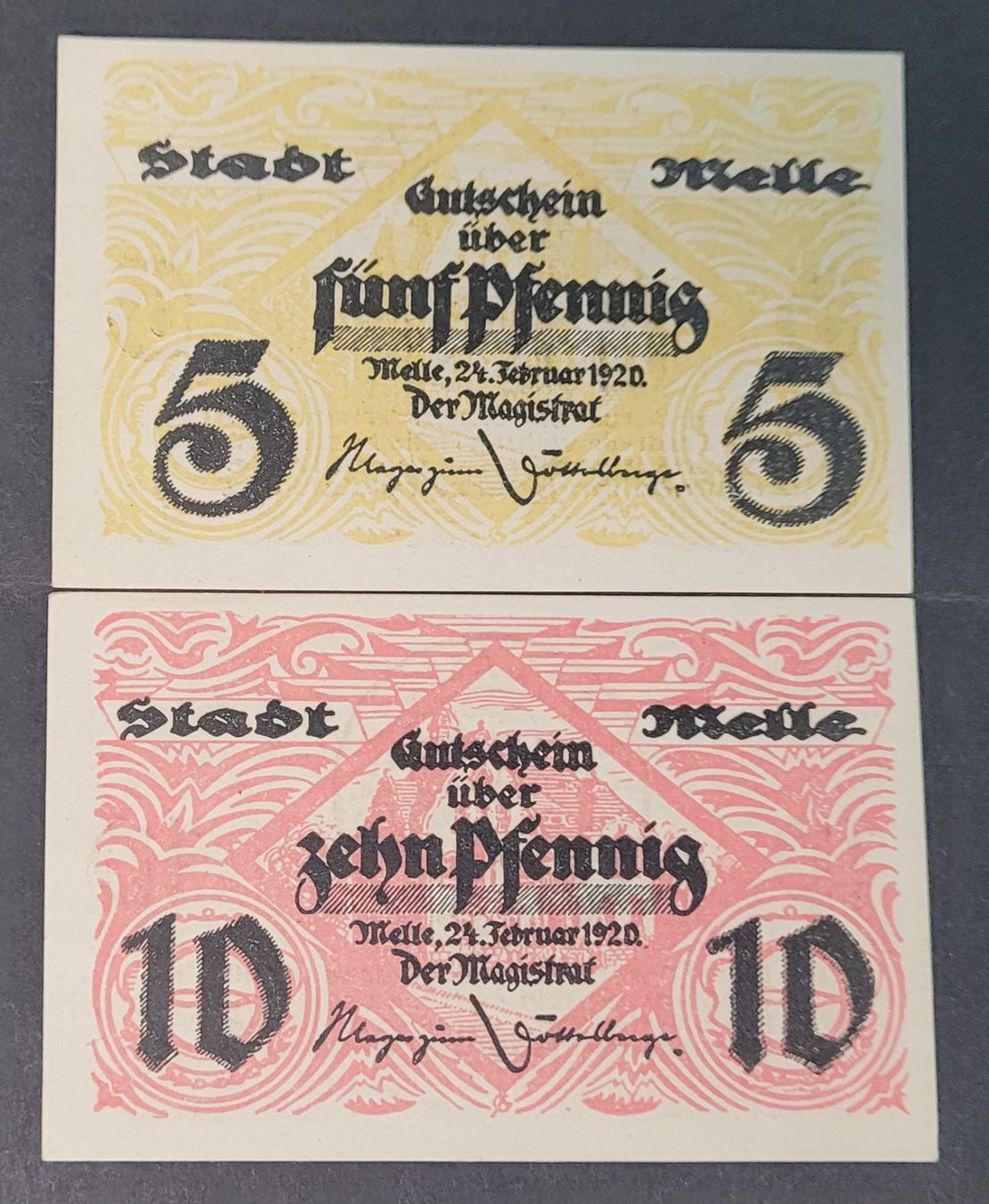 Banconote: 5 + 10 PFENNIG / MELLE 1920 – Usato da Mumpf venduto da antonio_schweiz_961