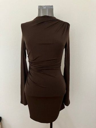 Robe moulante marron à manches longues, taille S,