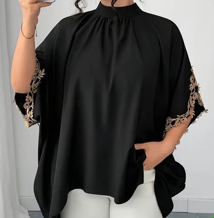 Edle hingucker Bluse/Tunika, schwarz/gold, 1 Size