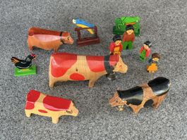 Vintage Sehr Alte Holz Kühe Bauernhof 