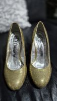 Scarpe da sera dorate con tacco alto, numero 36 come nuove