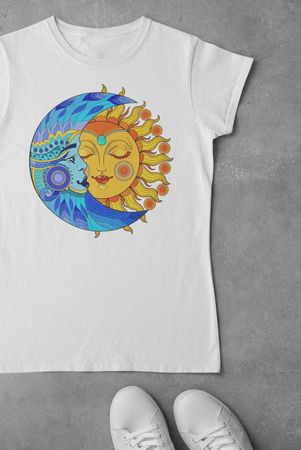 Damen L Mond und Sonne Baumwolle T-shirt NEU