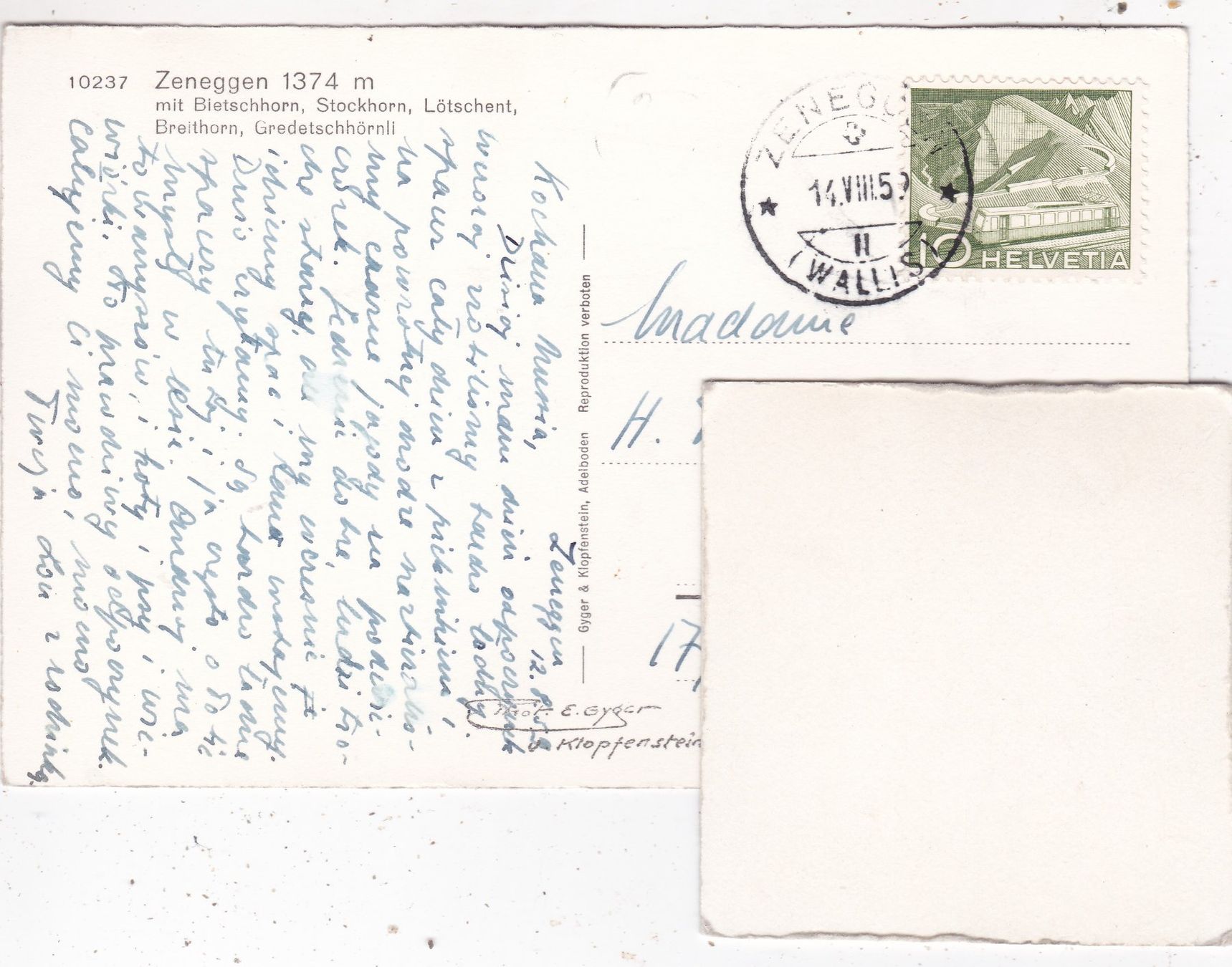 Cartes postales: Zeneggen mit Bietschhorn 1959 – D'occasion à Herisau par Lisegrat2008 1