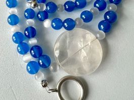 Maritime Kette Bergkristall Glas Silberschliesse Unikat 70cm