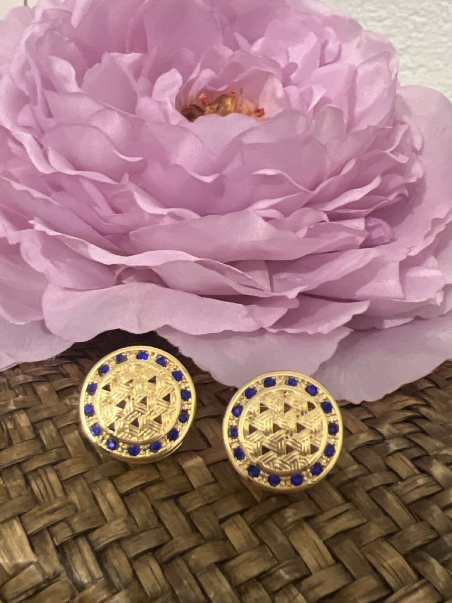 Gemelli: Goldige Manschettenknöpfe mit blauen Steinen – Nuovo (secondo la descrizione) da Seon venduto da Sunny-Schmuck78