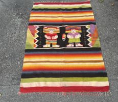 Vintage Wollteppich handgewebt bunt Mexico Aztec 127x190cm