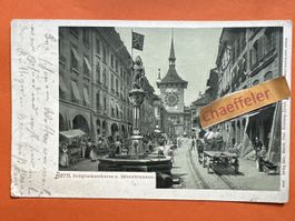 1906 Bern. Zeitglockenturm und Bärenbrunnen. 