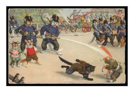 CHATS Anthropomorphes - 1950 "Chats et Pompiers humanisés"