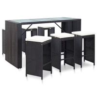 Bartisch Set Rattan schwarz mit 6 Hockern neuwertig