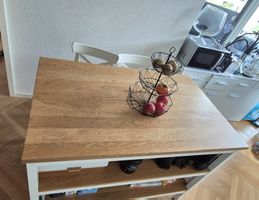 Kücheninsel / Küchentisch mit 2 Stühlen – weiss & Holz