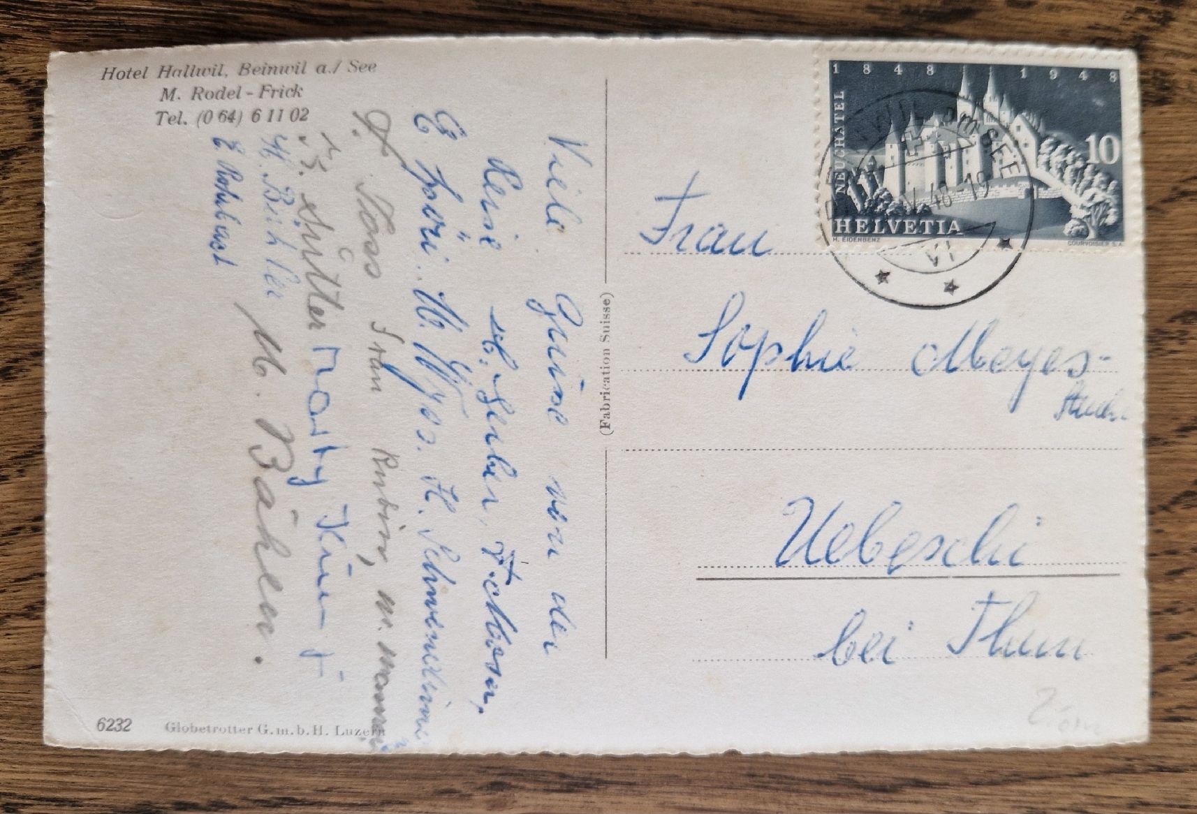 Cartoline postali: Hotel Hallwil, Beinwil a. See 1948 – Usato da Ebikon venduto da Donar50 1