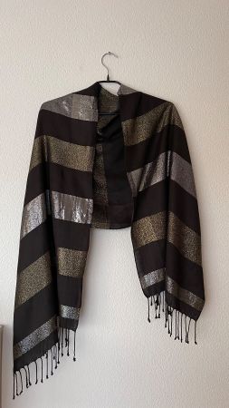 Schal Foulard Pareo Neu 180x60cm Gold Silber Schwarz