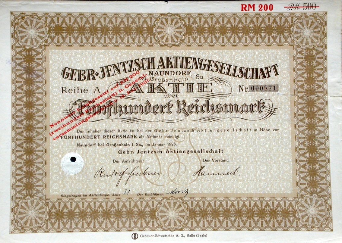 Dokumente: Gebr. Jentzsch AG, Naundorf - 1928 – Gebraucht aus Solothurn von Sgasche