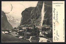 Lauterbrunnen, Ortspartie mit Wasserfall
