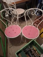 Gartensessel, 2 Stk., Metall/pinke Sitzfläche, Vintage Look