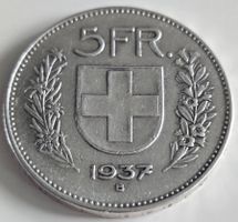 Seltene 5 Franken Muenze 1937 B Silber