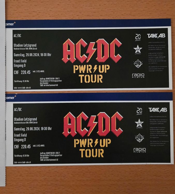 2 AC/DC Front Field Tickets 29. Juni 2024 Zürich (Neu und ...