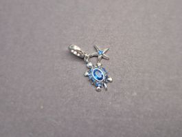 Silber Charm Schildkröte mit Seestern blau+Garantie